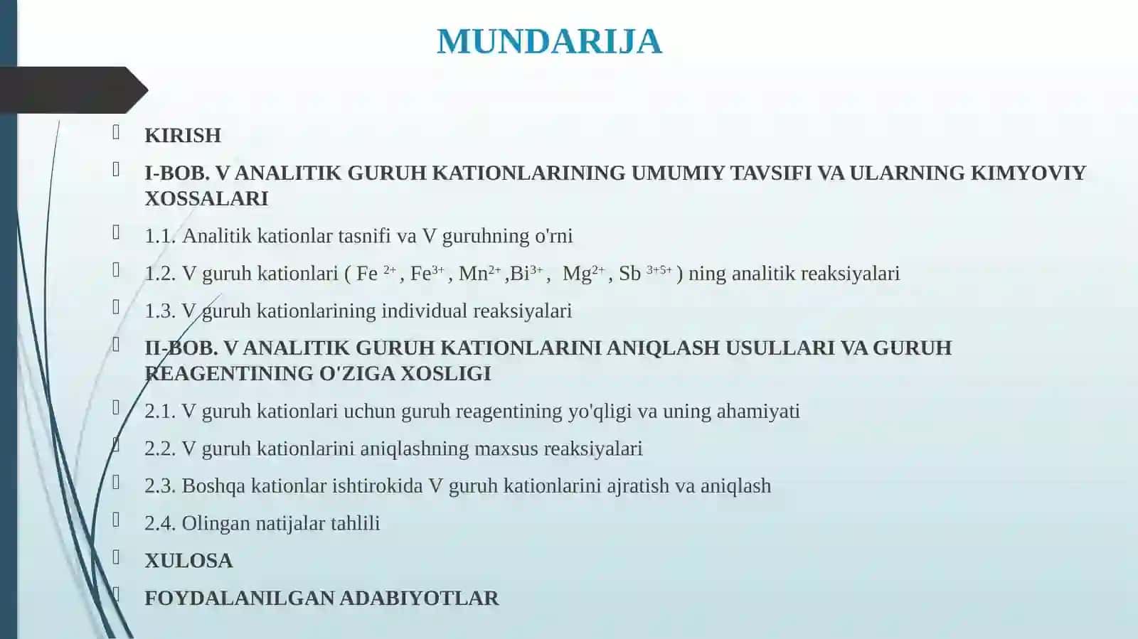 V ANALITIK GURUH KATIONLARINING UMUMIY TAVSIFI VA GURUH REAGENTI TA'SIRI 2