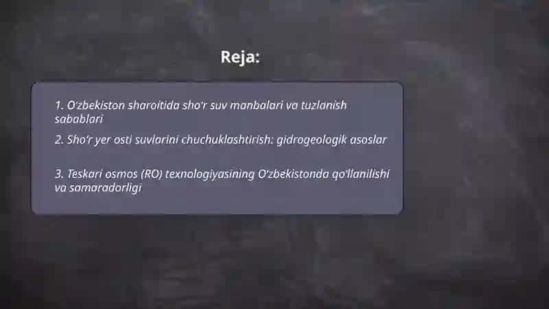 Oʻzbekiston sharoitida shoʻr suvlarni chuchuklashtirish 2
