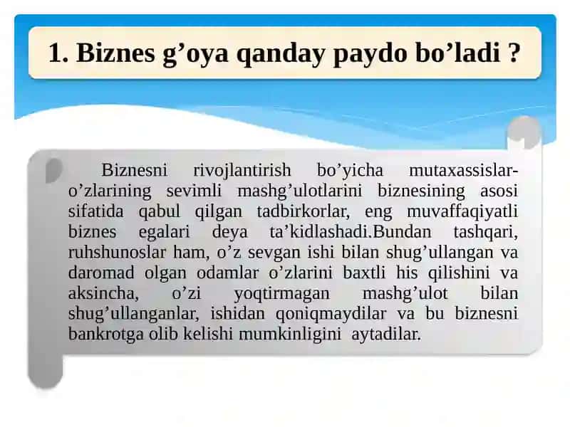 Biznes g’oyalarni shakllantirish 2