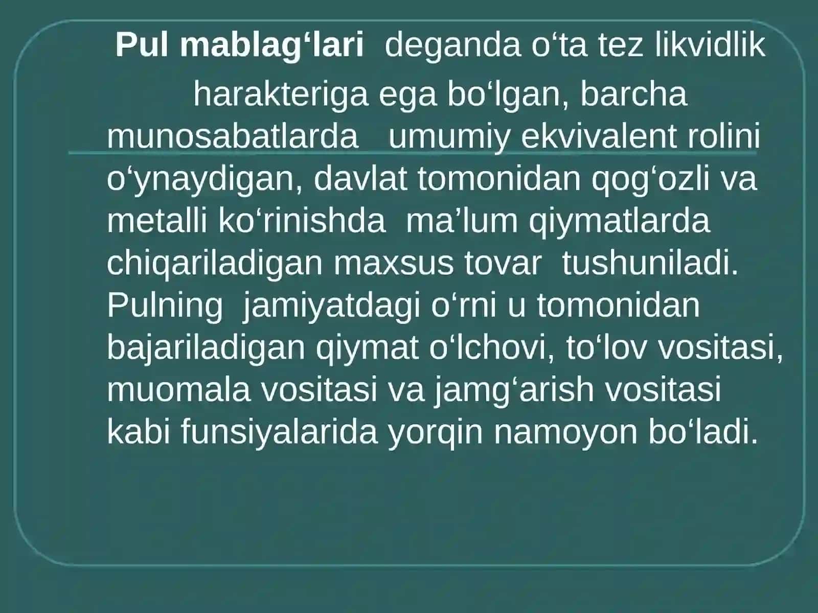 O`zbekiston moliya va pul kredit tizimi 2