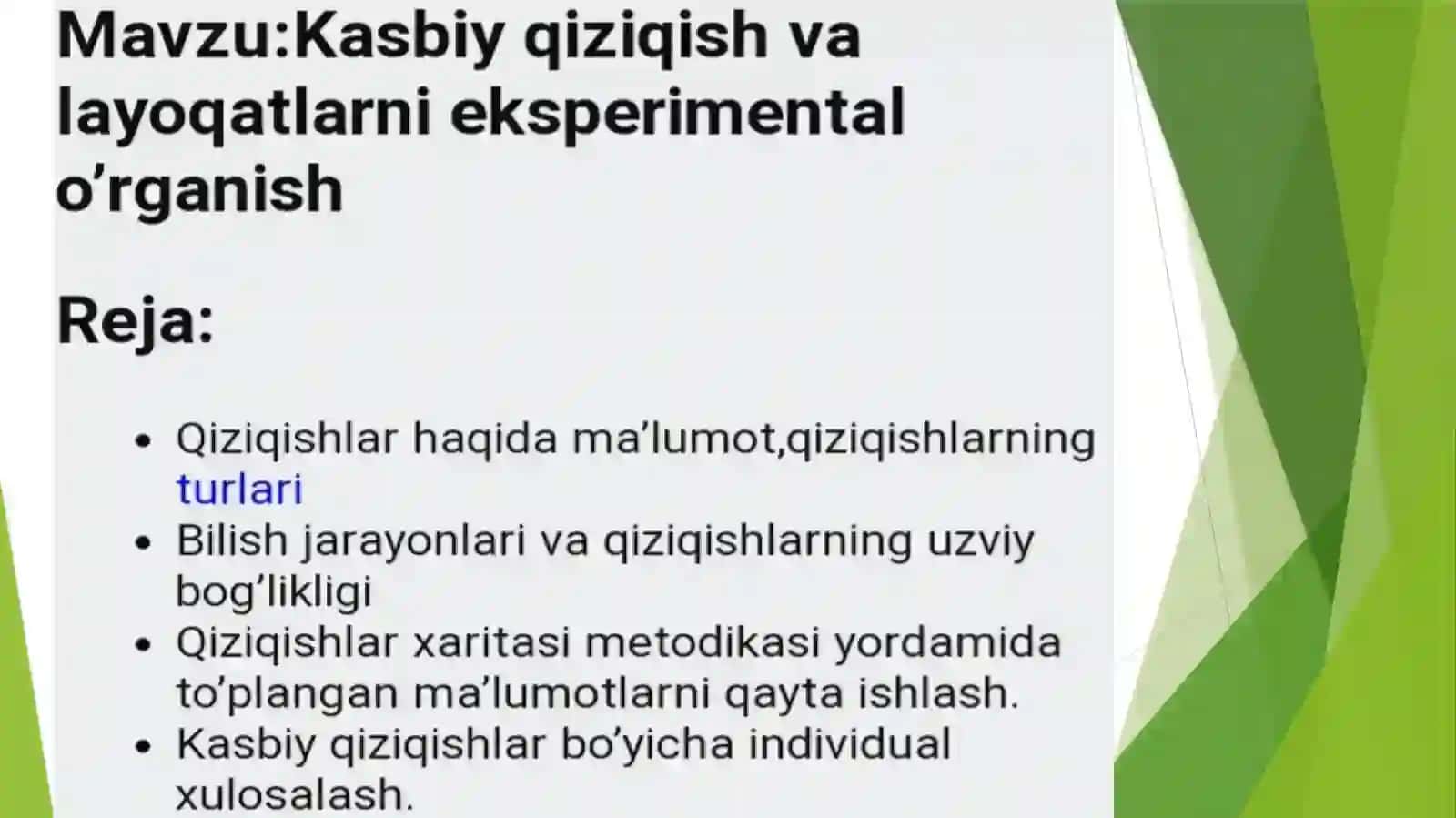 Kasbiy qiziqish va layoqatlarni eksperimental o'rganish 2