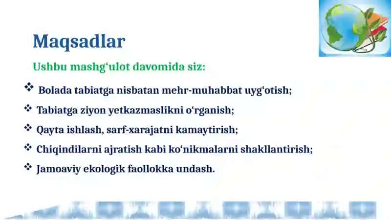 BOSH LANG‘ICH SINFLARDA EKOLOGIK TA’LIM VA TARBIYA 2