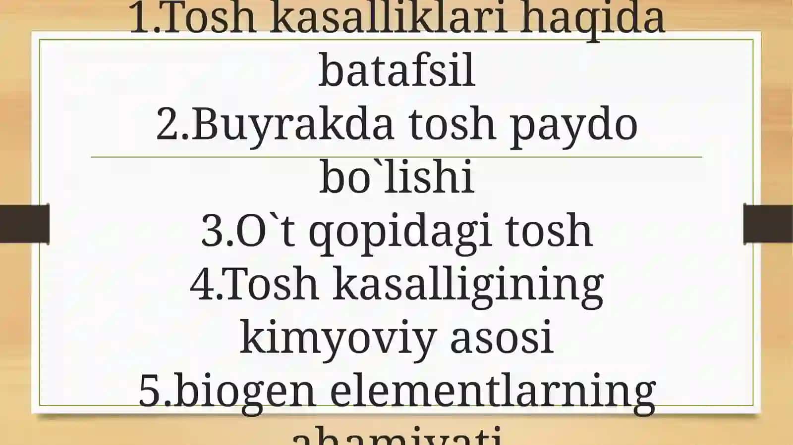 Tosh Kasalliklarining kimyoviyasoslari 2