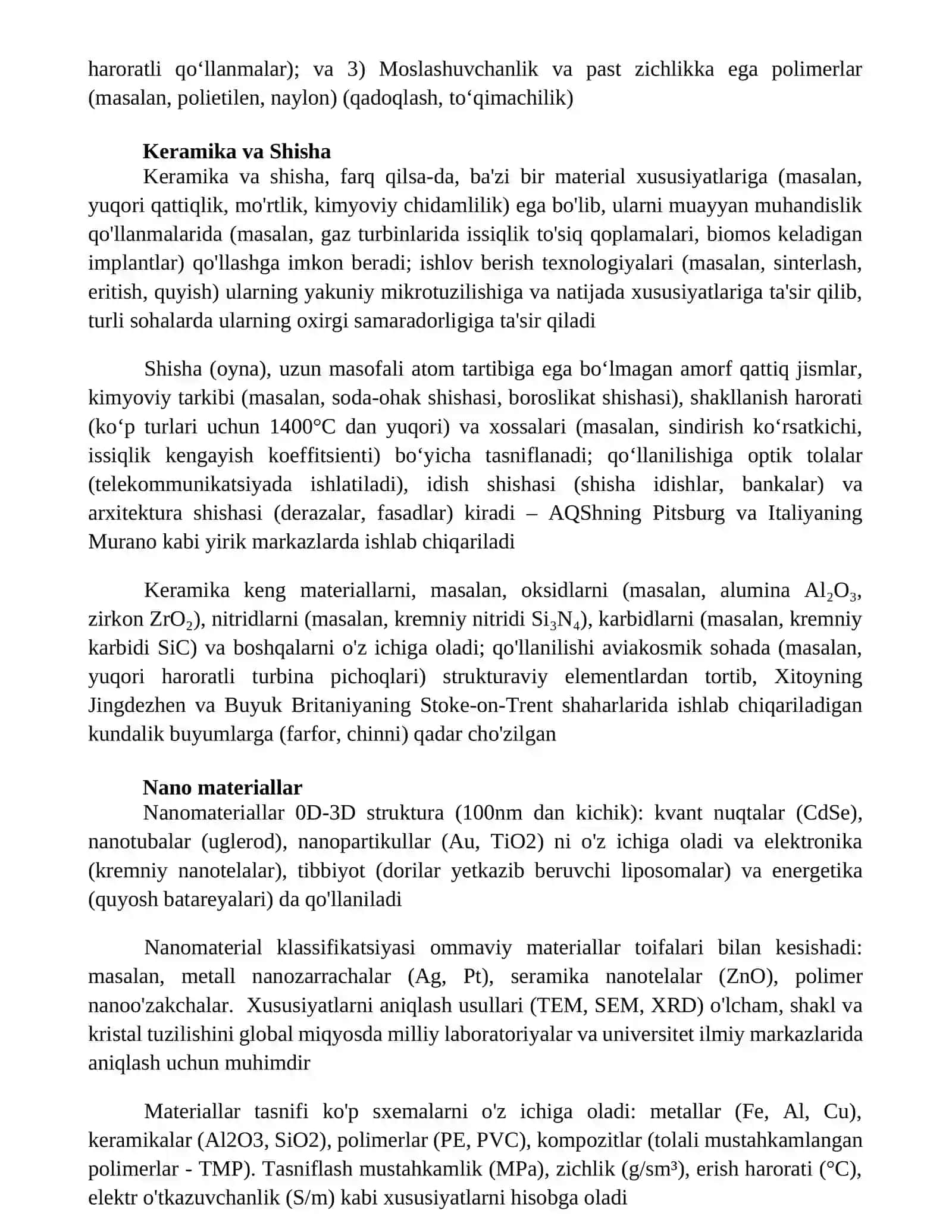 Materiallar sinfi va ularning tasnifi 2