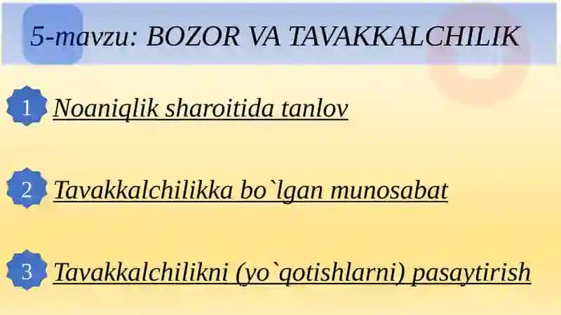 BOZOR VA TAVAKKALCHILIK 2