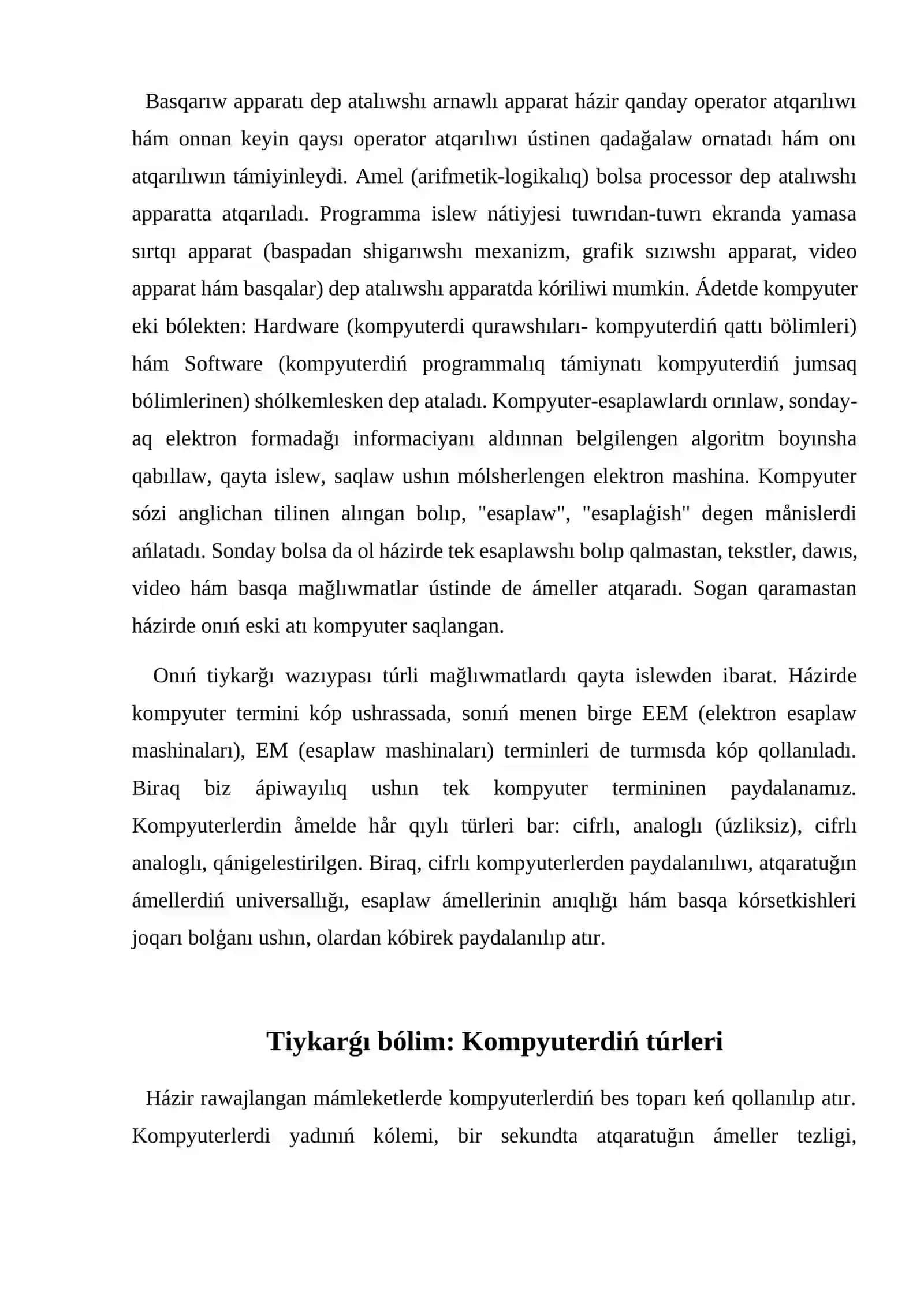 KOMPYUTER TARMAQLARÍNIŃ APPARAT HÁM PROGRAMMA TÁMIYNATÍ 2