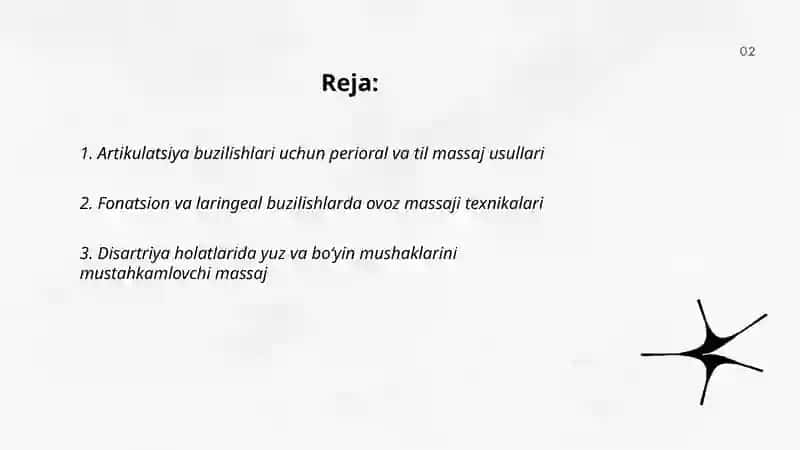 Nutqning buzilishi xususiyatiga qarab massaj usullarini tanlash 2