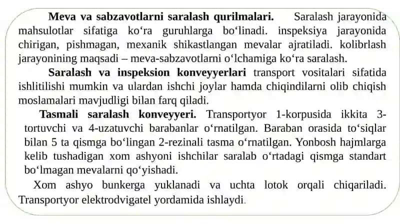 Meva va sabzavotlarni saralash qurilmalari 2