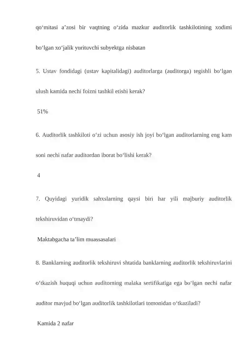 Audit 50 ta test Javobi bilan yakuniy oraliq 2