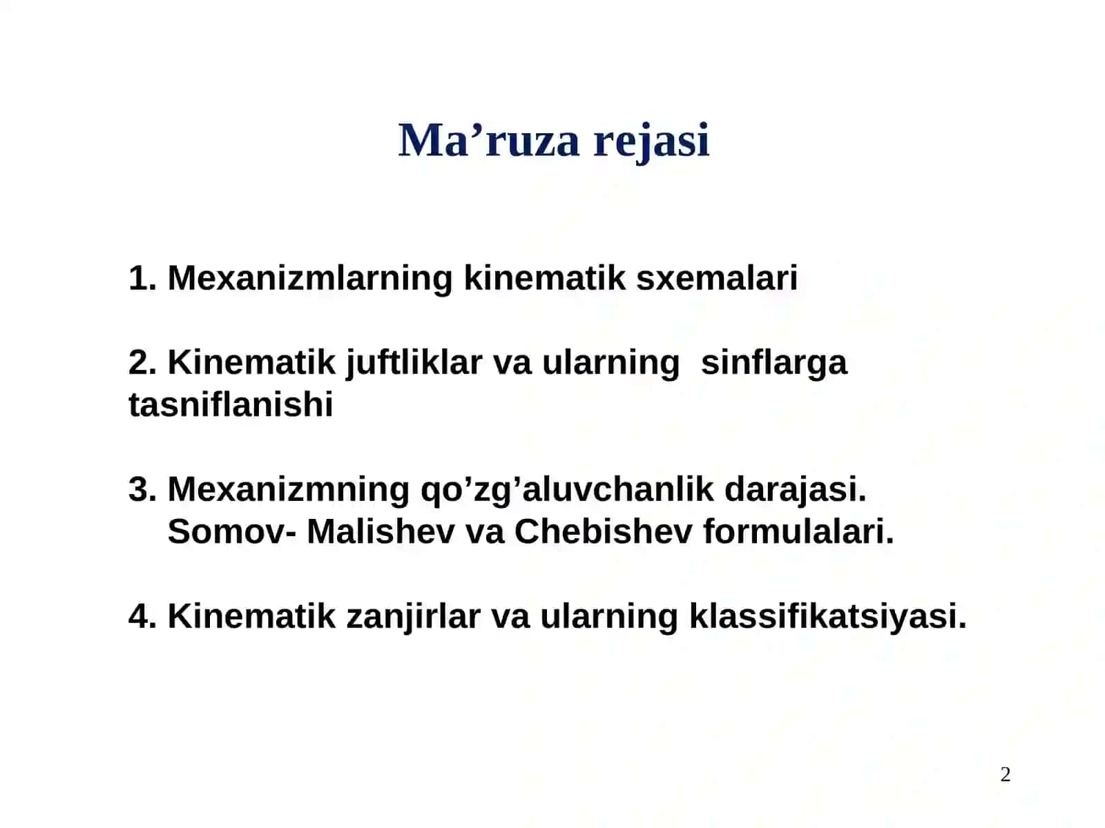 Mexanizmlarning tuzilishi va klassifikatsiyasi 2