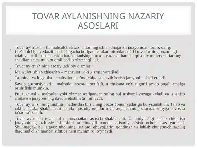 TOVAR AYLANISHNING NAZARIY ASOSLARI 2