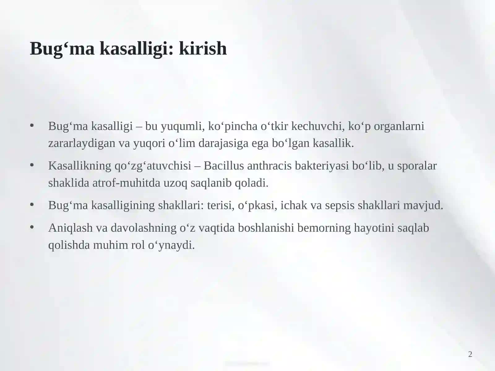 Bug'ma kasalligida presipitasiya reaksiyasini oʻrganish 2
