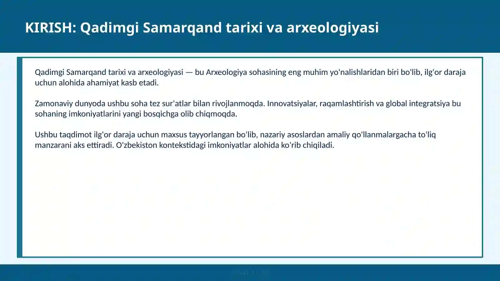 Qadimgi Samarqand tarixi va arxeologiyasi 2