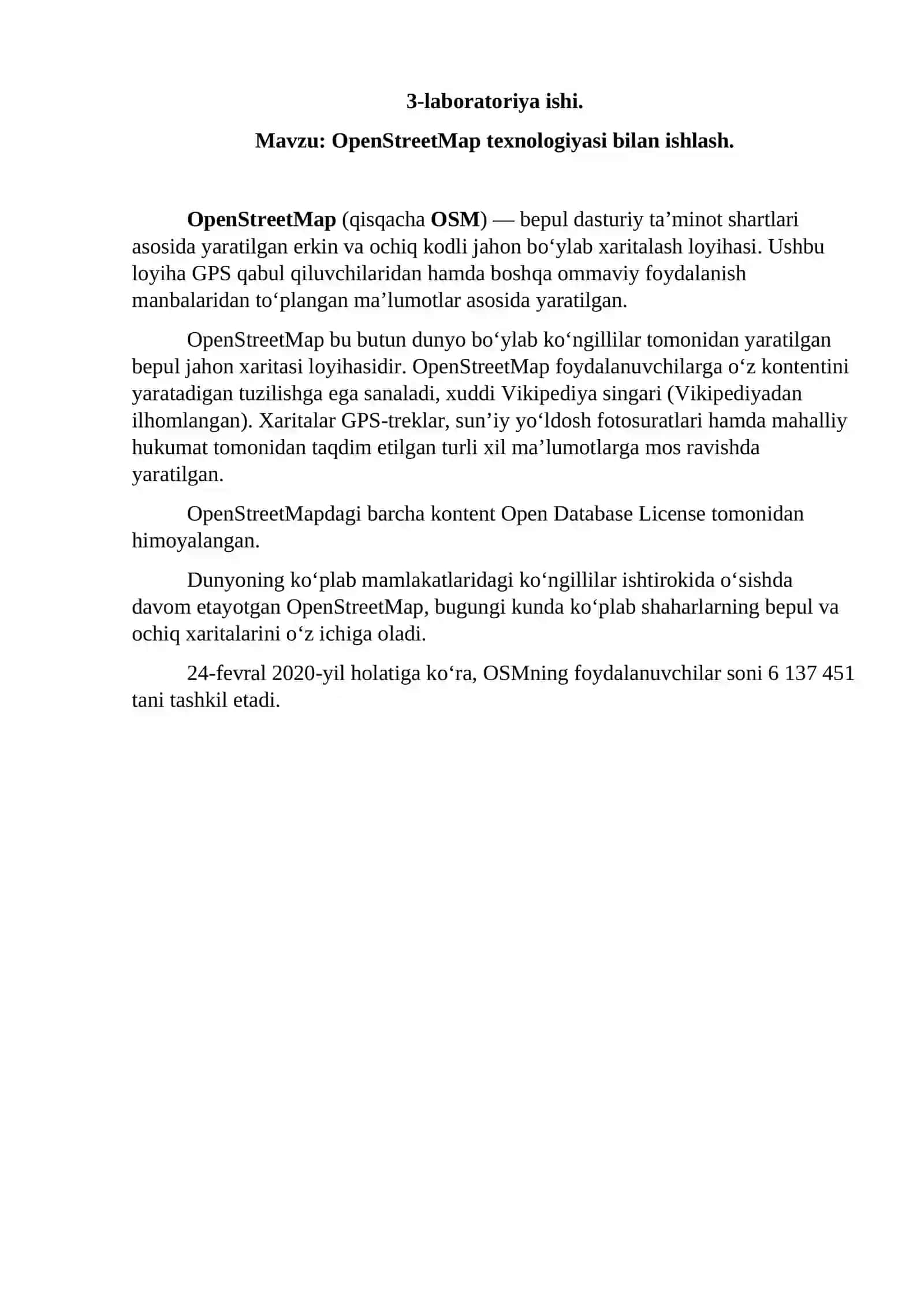 OpenStreetMap texnologiyasi bilan ishlash. 2