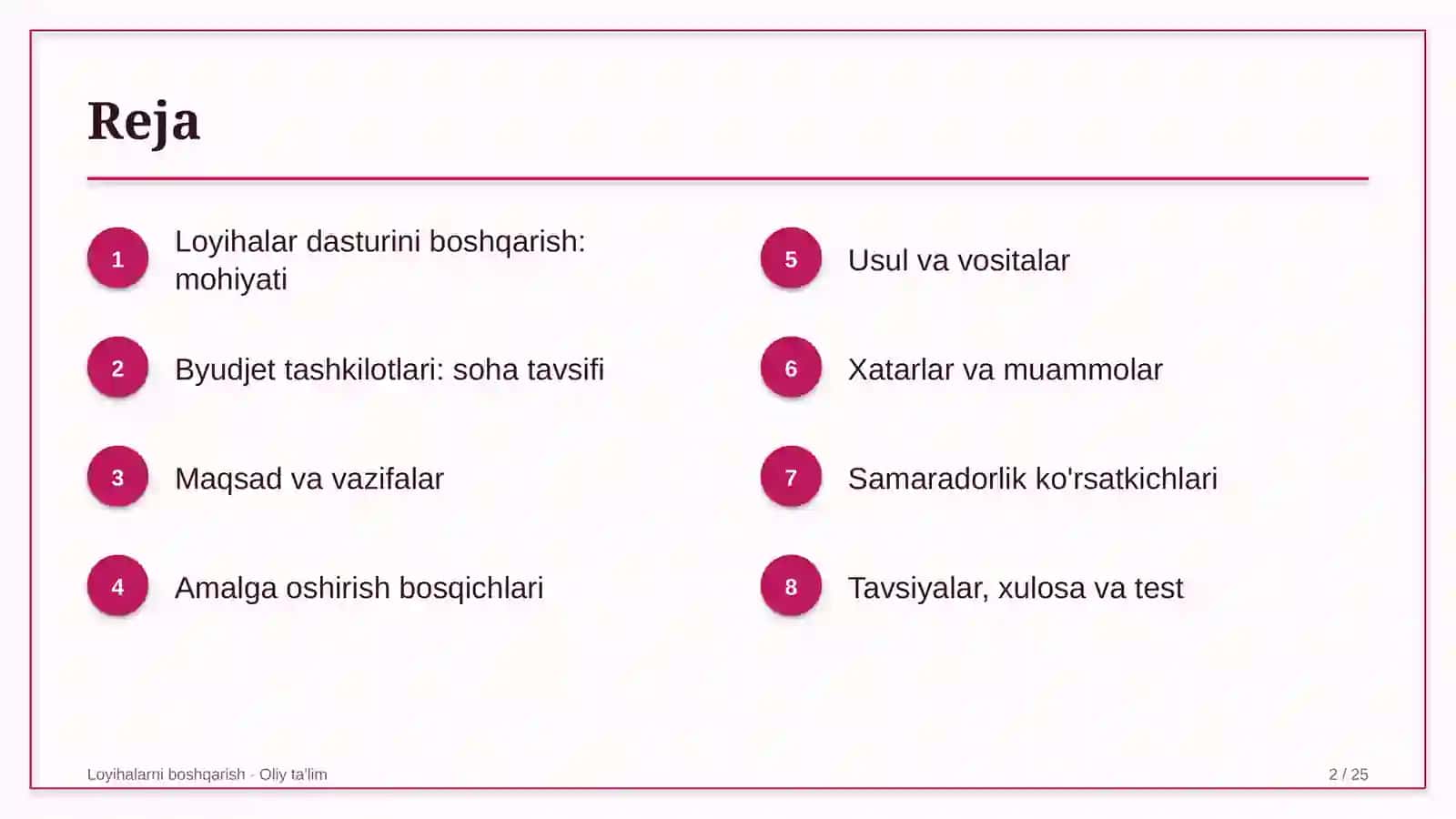 Byudjet tashkilotlarida loyihalar dasturini boshqarish 2