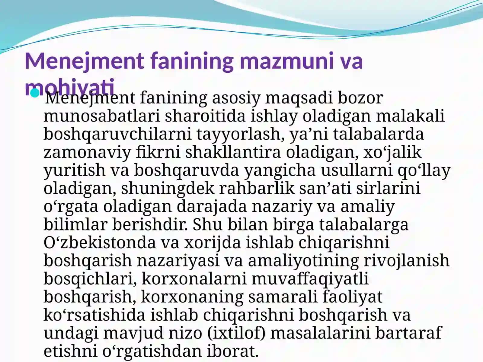 MENEJMENT FANINING PREDMETI, OBYEKTI VA METODI 2