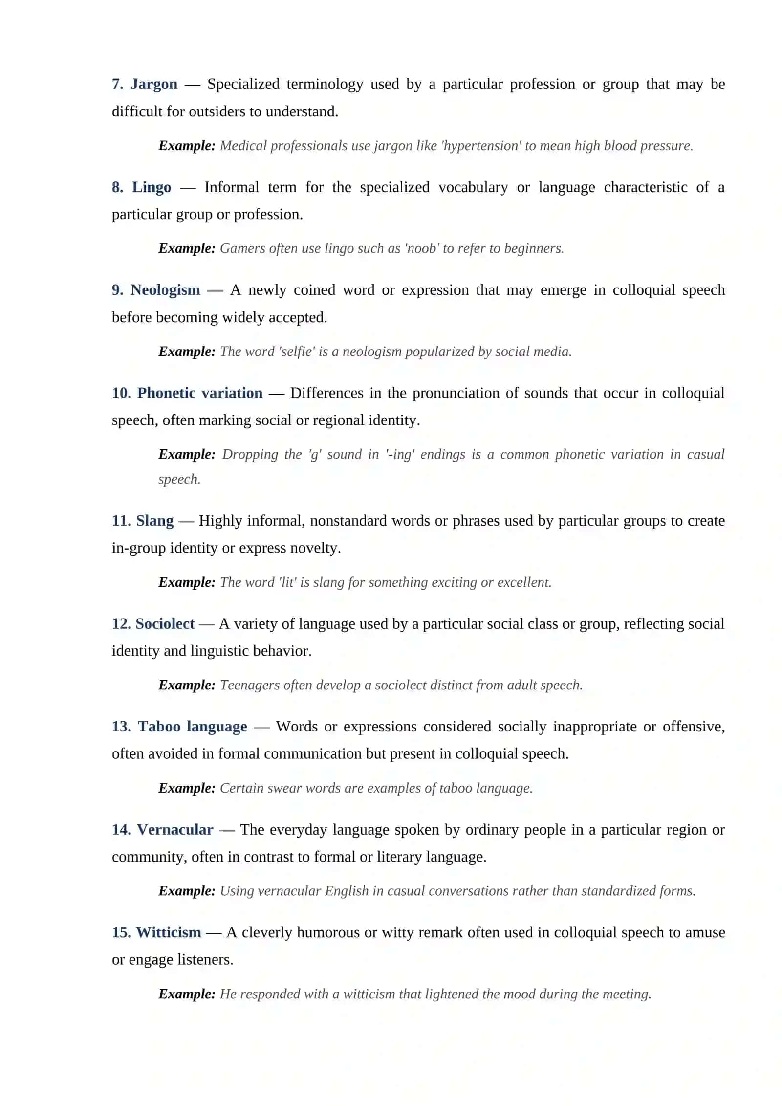 Glossary of Special Colloquial Vocabulary 2