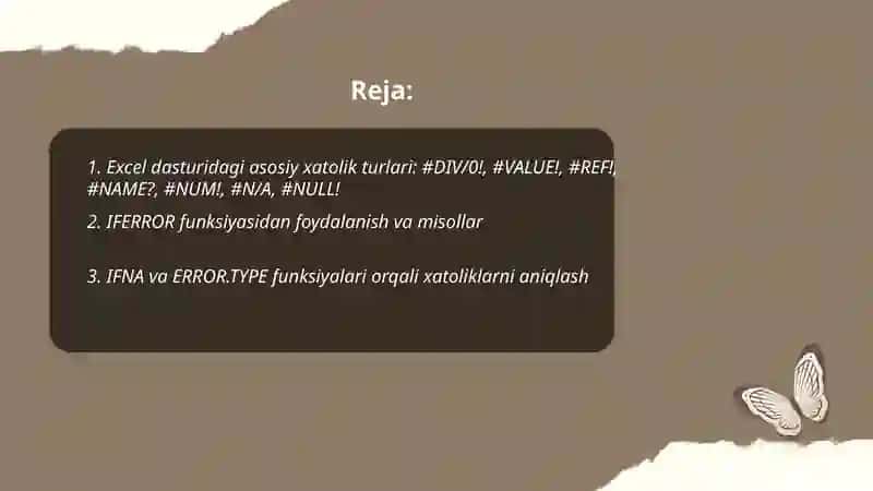 Excel dasturidagi xatoliklar bilan ishlash 2