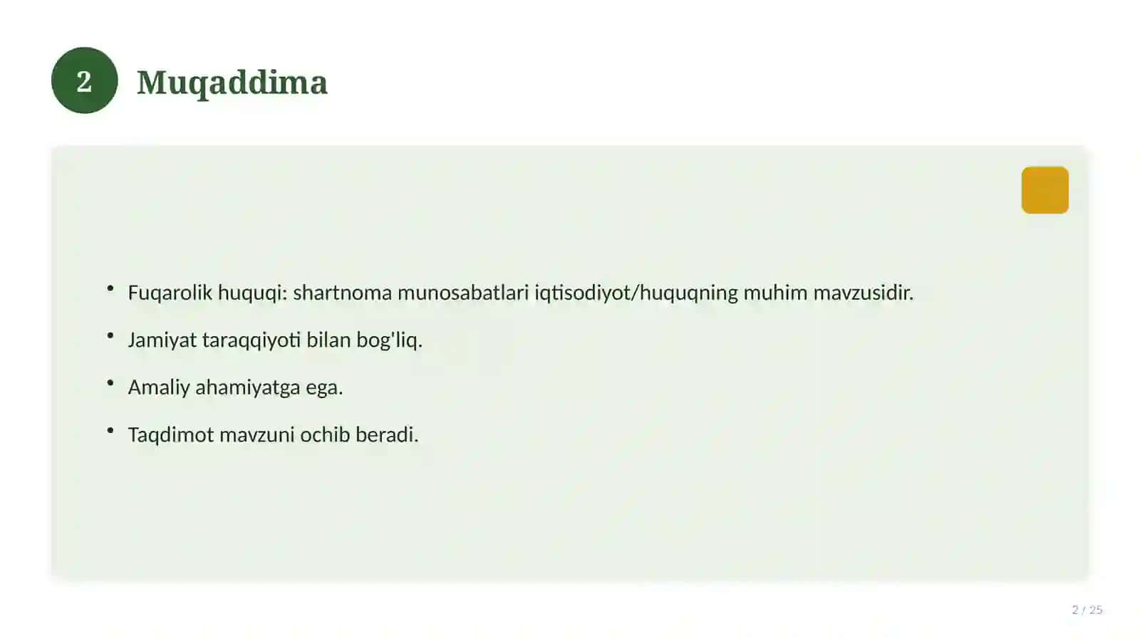 Fuqarolik huquqi: shartnoma munosabatlari 2