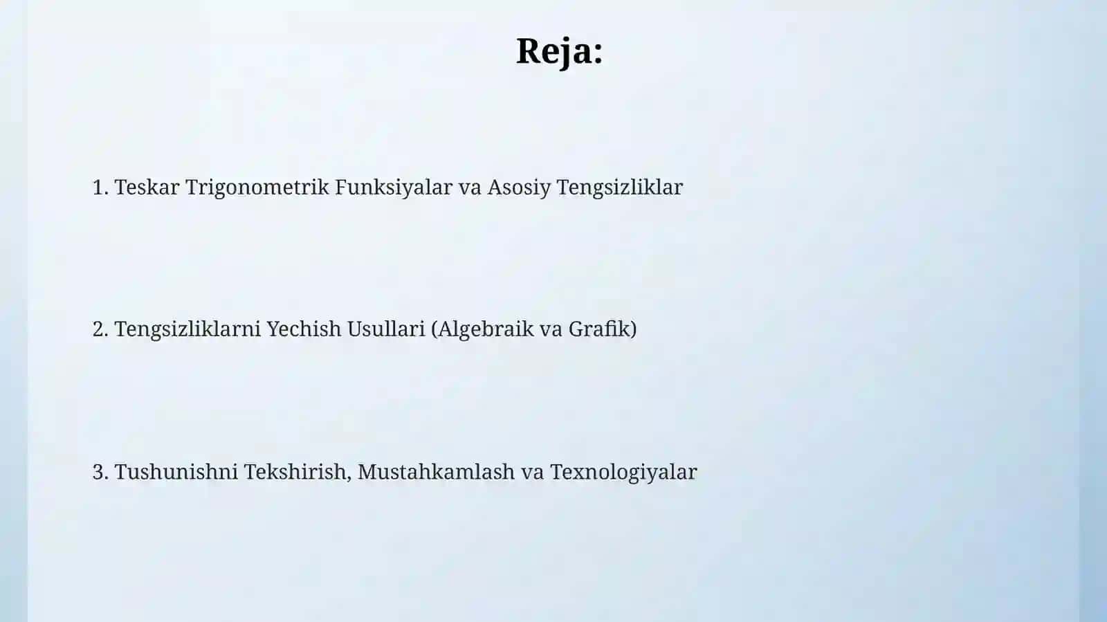 Teskari trigonometrik tengsizlikni o'qitish 2