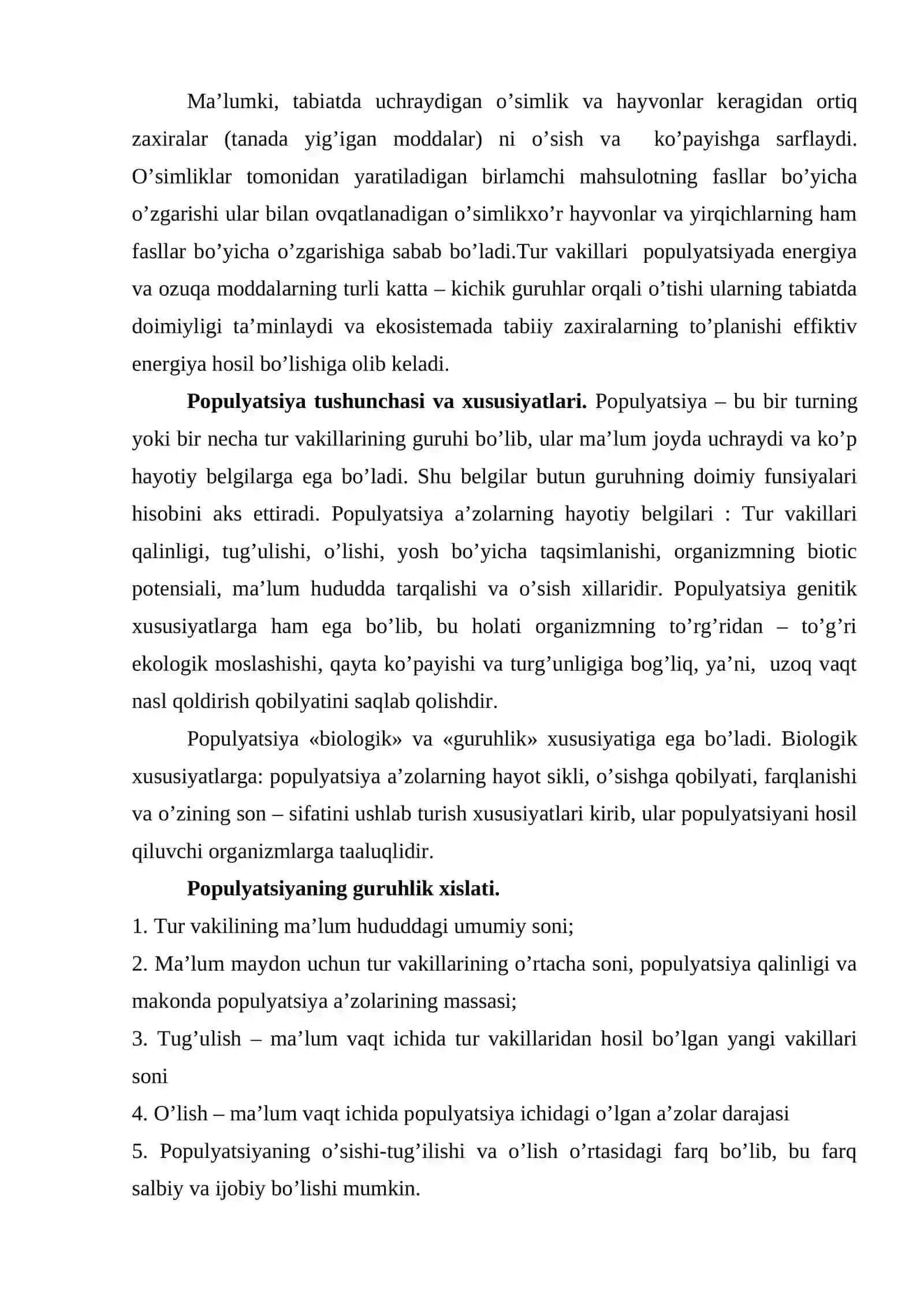 Populyatsiya ekologiyasi 2