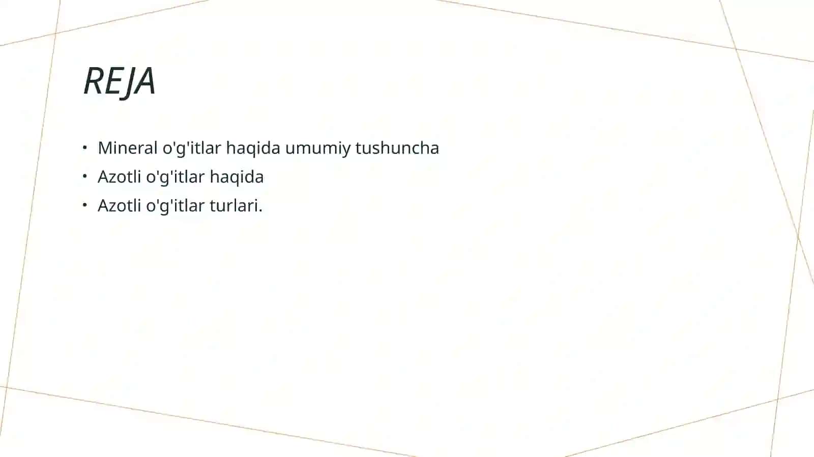 Mineral o'g'itlar haqida tushuncha. Azotli o'g'itlar 2