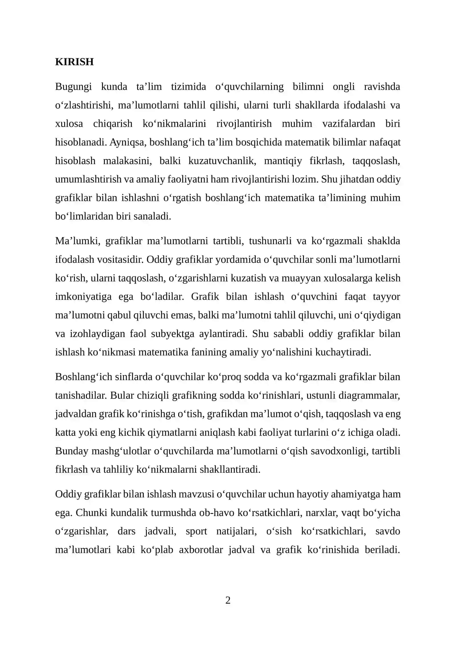 Oddiy grafiklar bilan ishlash metodikasi 2