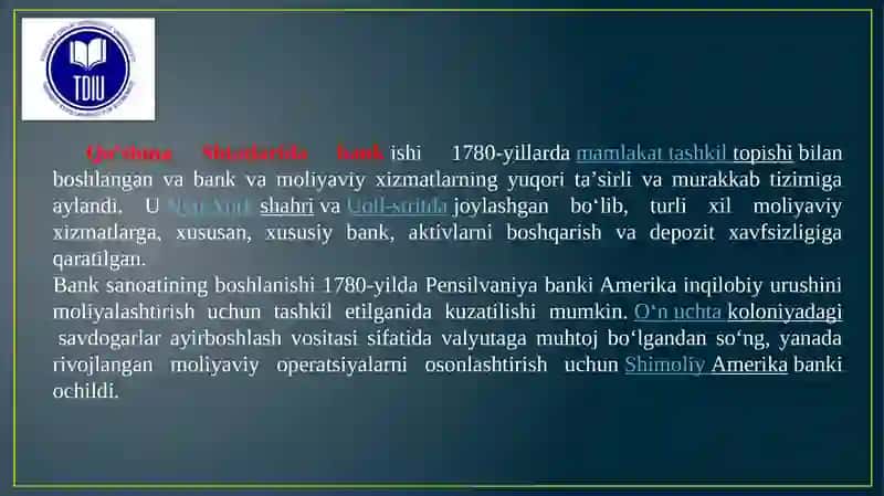 AQShda bank ishini va uning o'ziga xos xususiyatlar 2