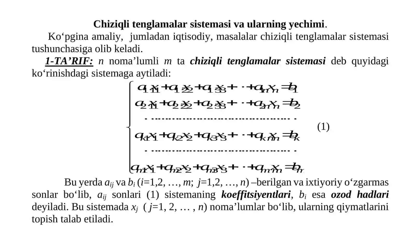 Chiziqli tenglamalar sistemasi va ularning yechimi 2