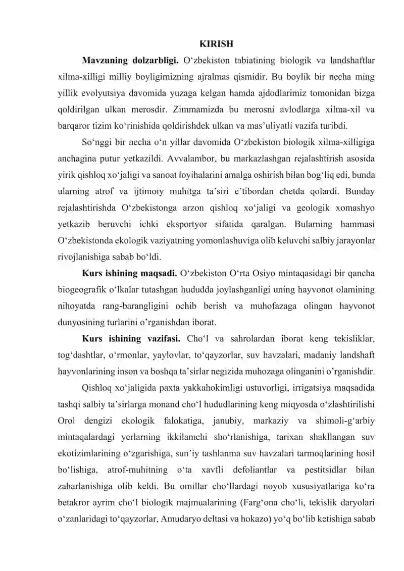 O‘ZBEKISTONNING “QIZIL KITOBI”GA KIRITILGAN HAYVONLAR.KURS ISHI 2