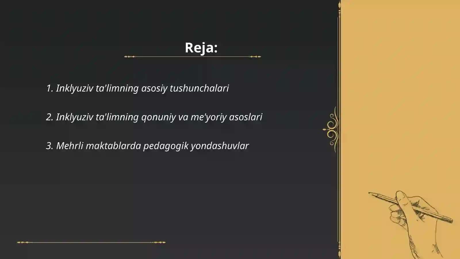 Inklyuziv, uy ta’limi va “Mehrli maktab”larda pedagogik jarayonini tashkil etish yo‘llari va vositalari 2
