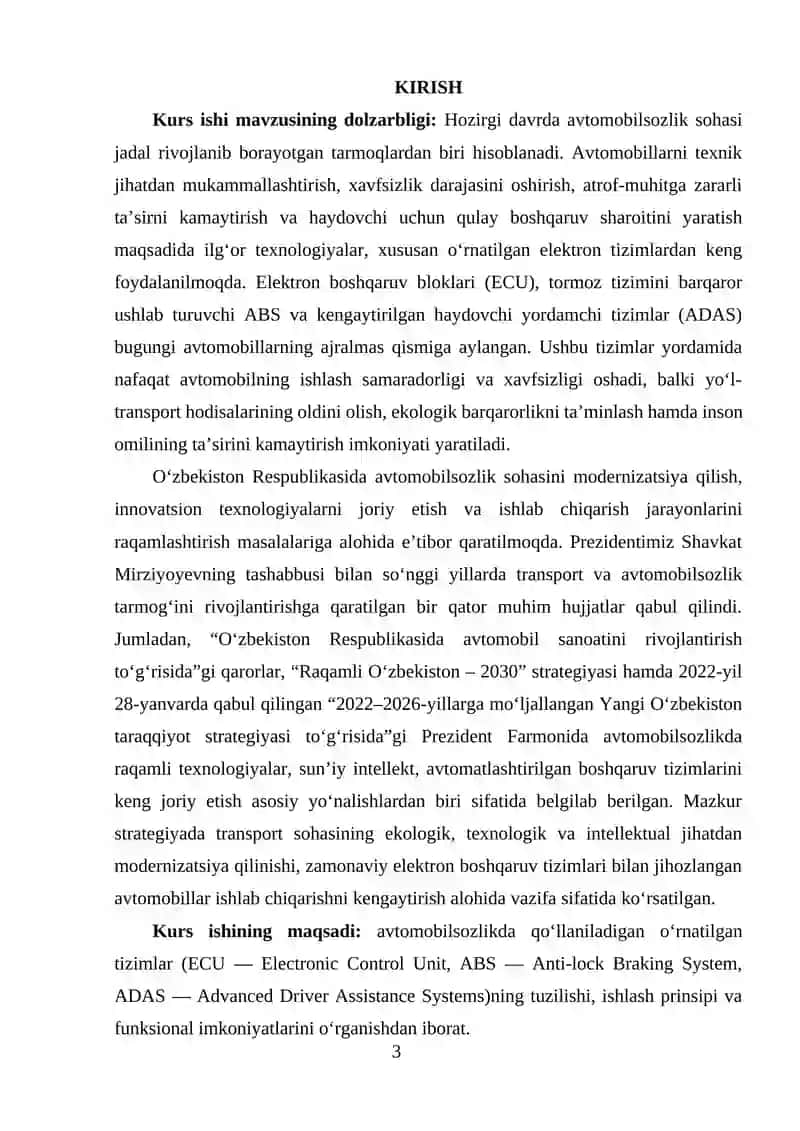 AVTOMOBILSOZLIKDA O‘RNATILGAN TIZIMLAR (ECU, ABS, ADAS) 2