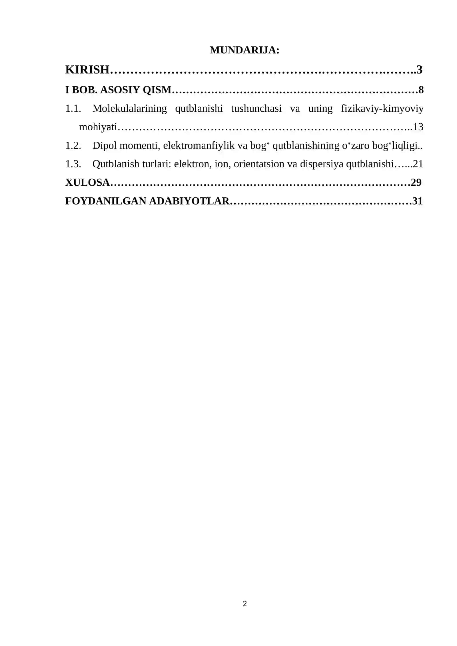 Molekulalarning qutblanishi   kurs ishi 2