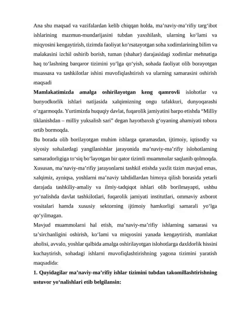 TARBIYAVIY VA MAFKURAVIY ISHLARNING ASOSIY YO'NALISHLARI 2