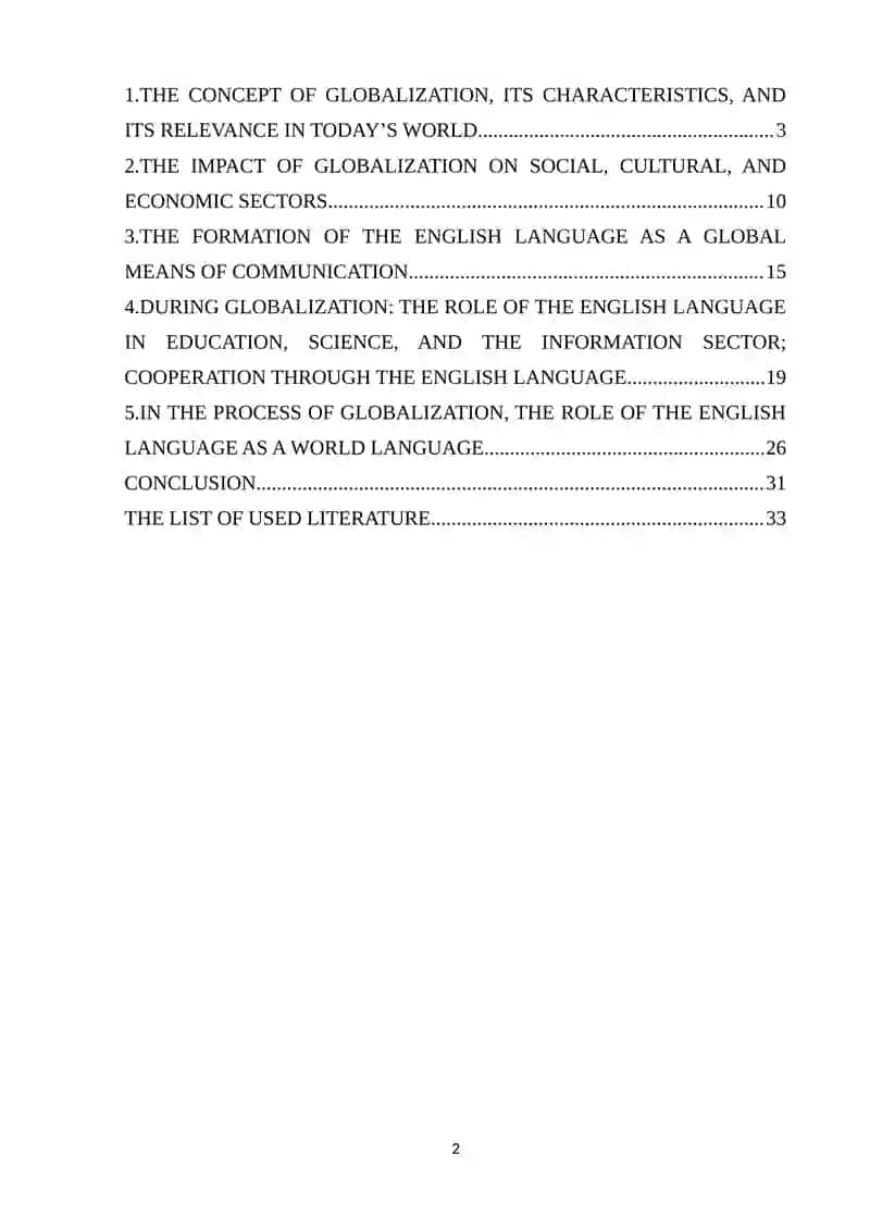 GLOBALIZATION AND THE ROLE OF ENGLISH AS A WORLD LANGUAGE 2