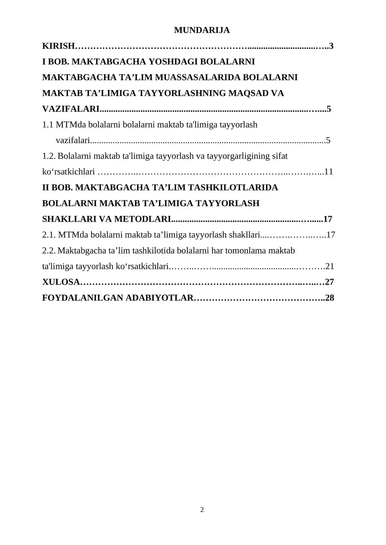 MAKTABGACHA PEDAGOGIKA fanidan KURS ISHI 2