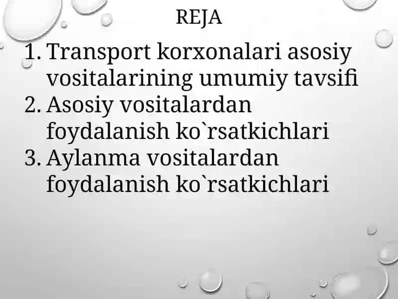 Тrаnspоrtkorxonalariаsоsiy vоsitаlаrining umumiy tаvsifi 2
