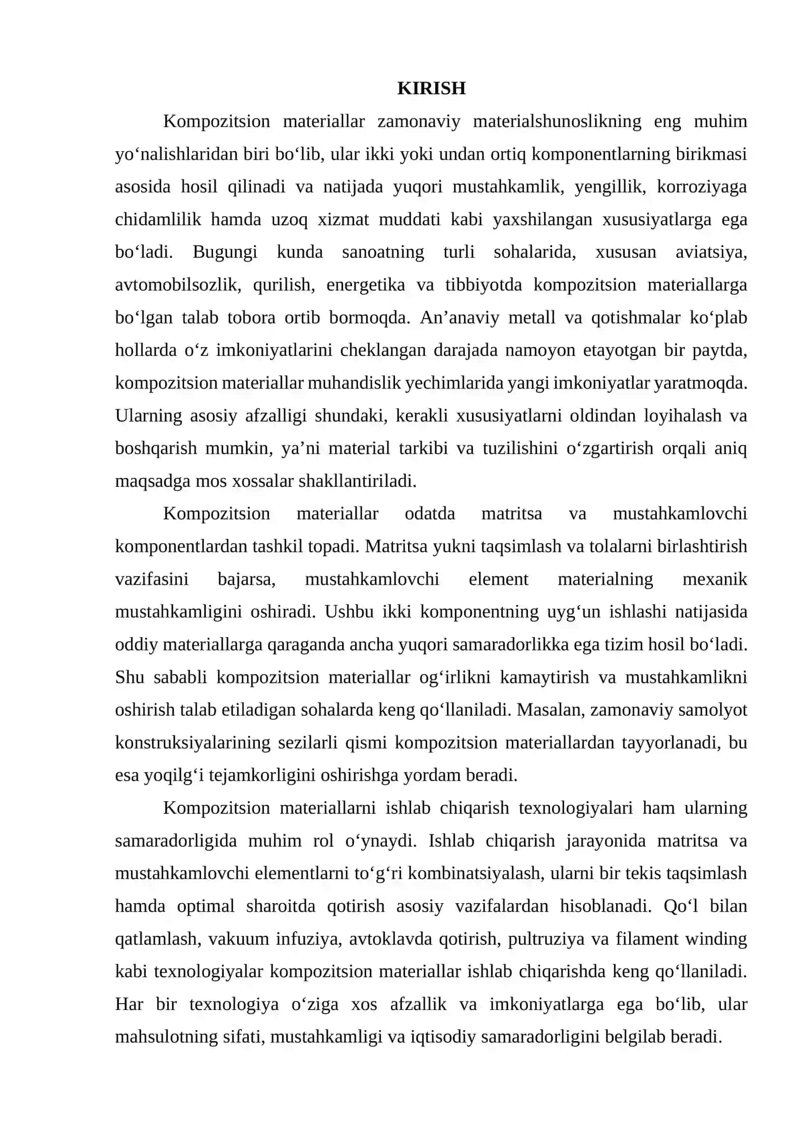 Kompozitsion materiallar va ularni ishlab chiqarish texnologiyasi 2