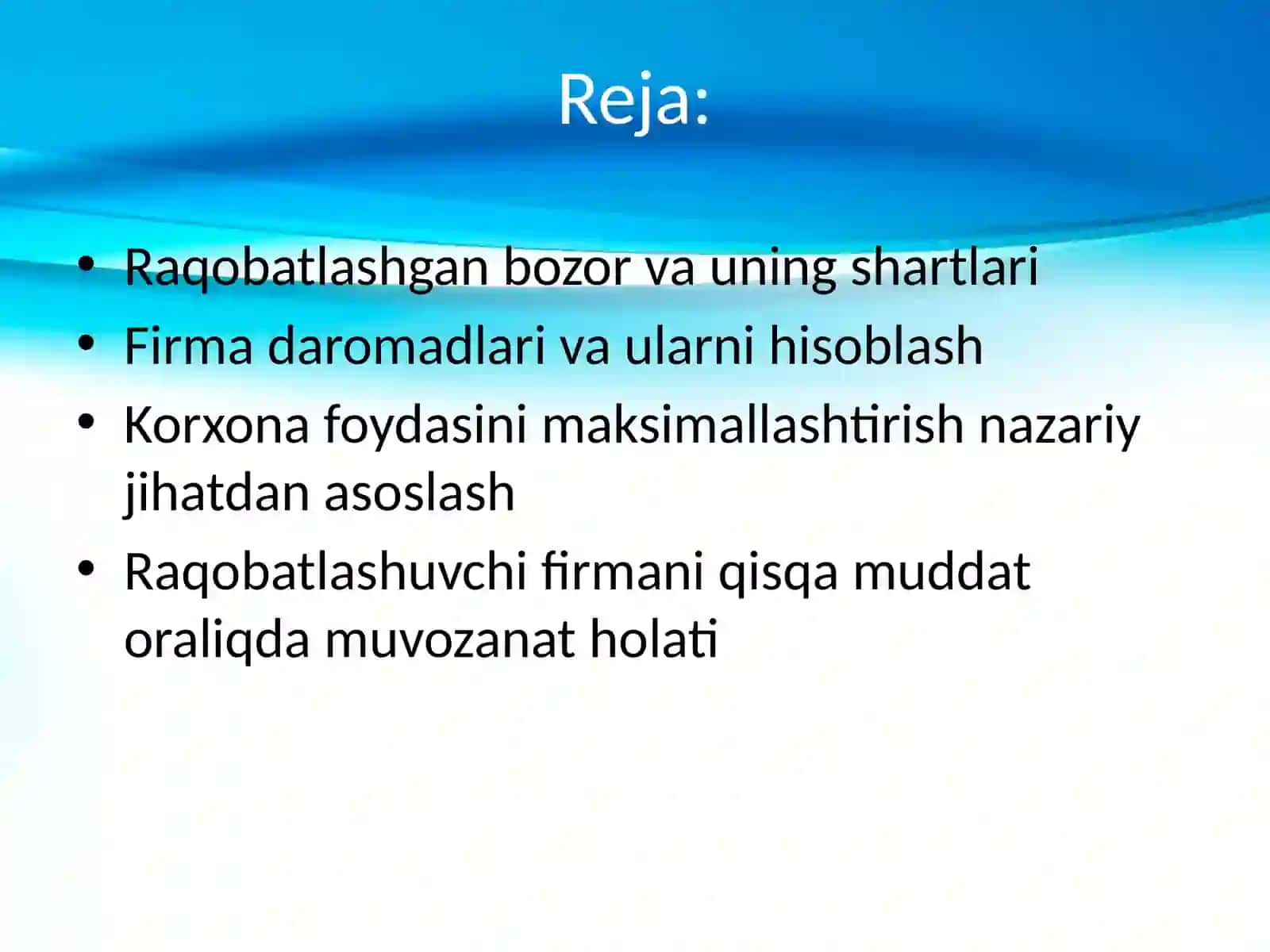 Erkinraqaobotlashganbozor vauninghususyatlari 2
