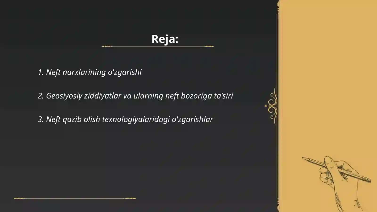 Neft narxlarining o'zgarishi 2