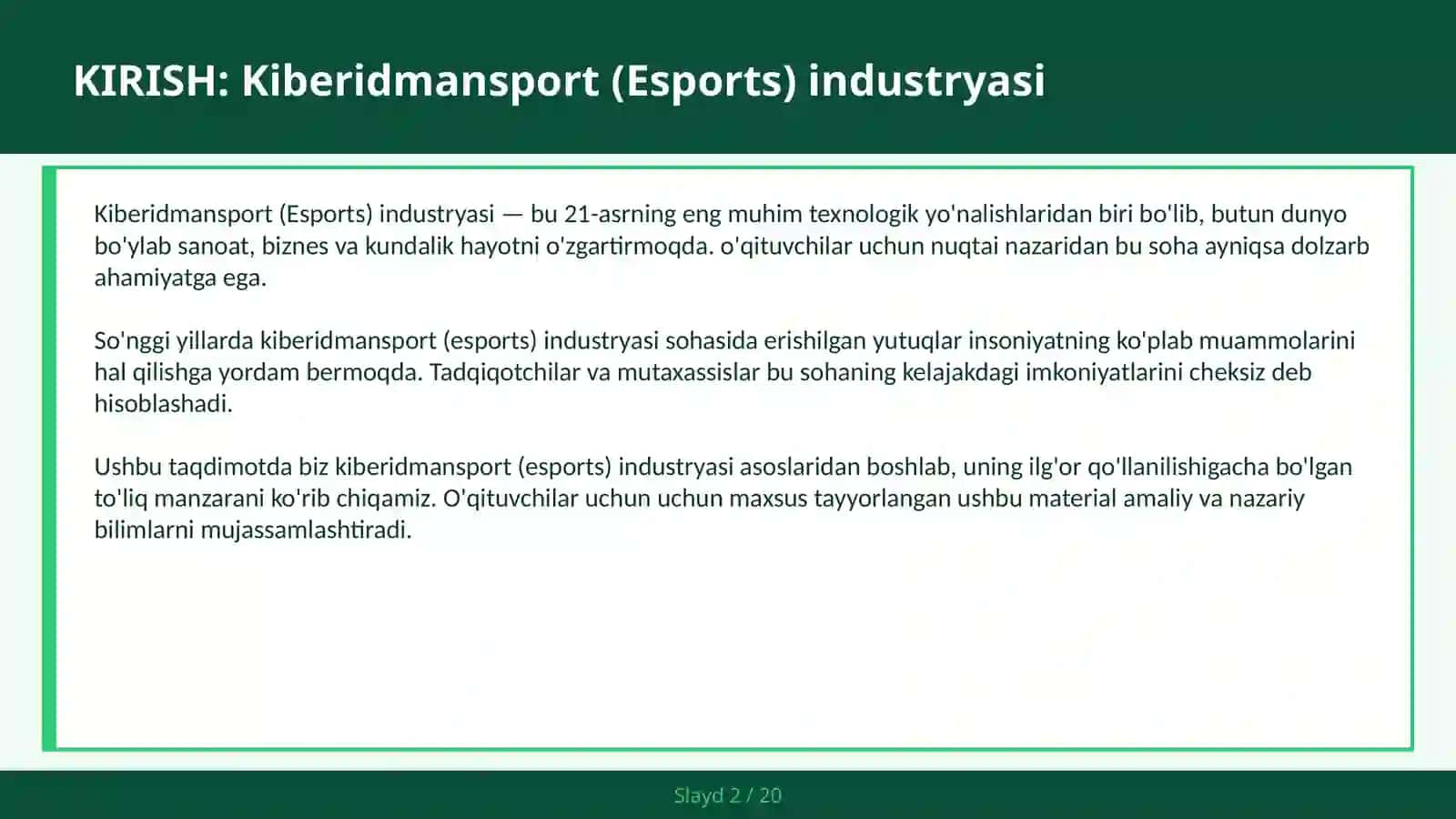 Kiberidmansport (ESPORTS) INDUSTRYASI 2