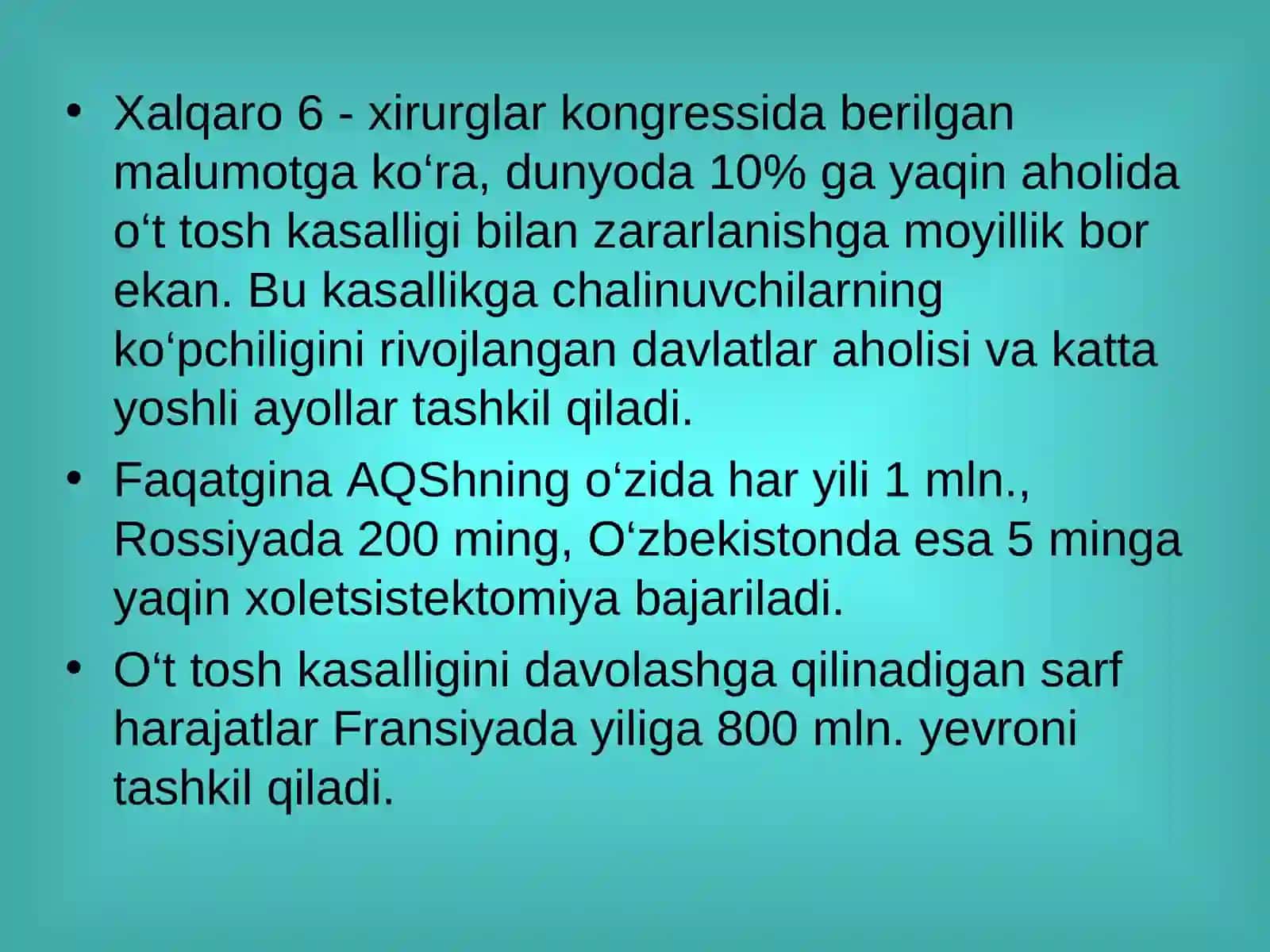 O't tosh kasalliklari, xolisistitlar diagnostikasi ppt 2
