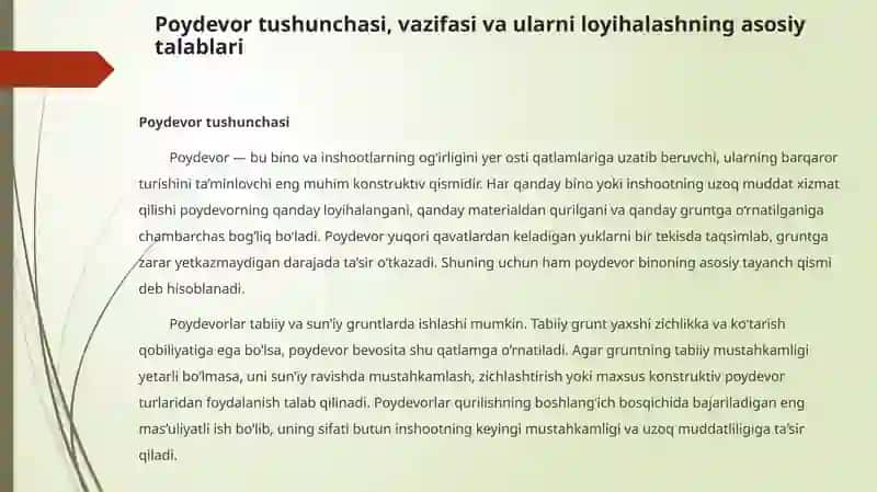 Poydevorlarning turlari va konstruksiyalari 2