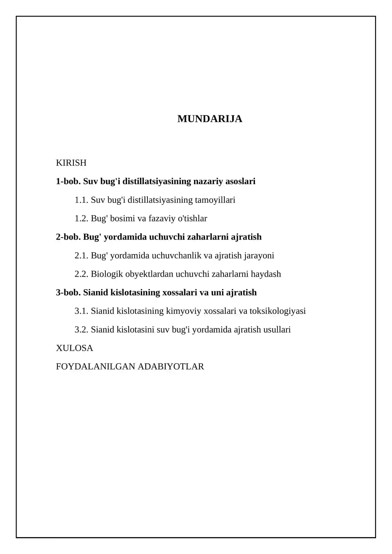 Uchuvchi zaharlarni suv bugʼi yordamida biologik obʼyektdan ajratib olishning nazariy asoslari 2