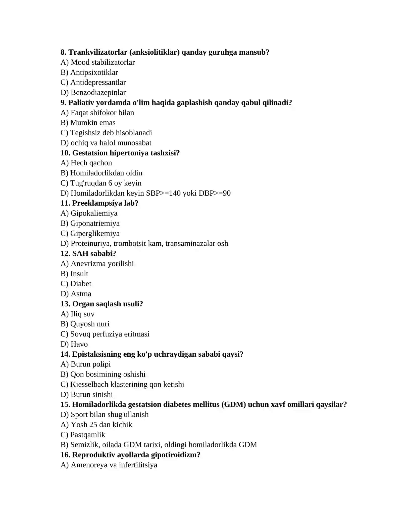 Ginekologiya testlari 2