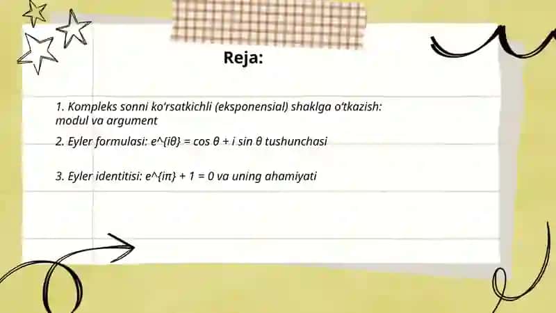 Kompleks sonning koʻrsatkichli formasi. Eyler formulasi 2