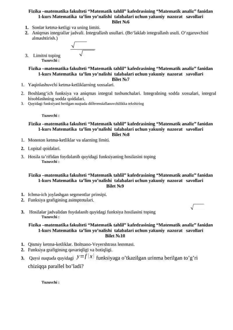 Matematik Tahlil Kafedrasi 1-kurs 2