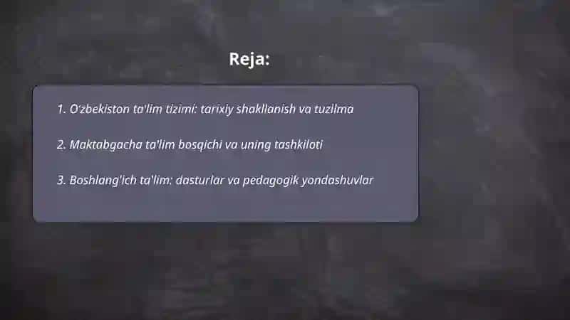 Oʻzbekiston ta'lim tizimi va jahon Oʻzbekistondagi ta'lim bosqichlari 2