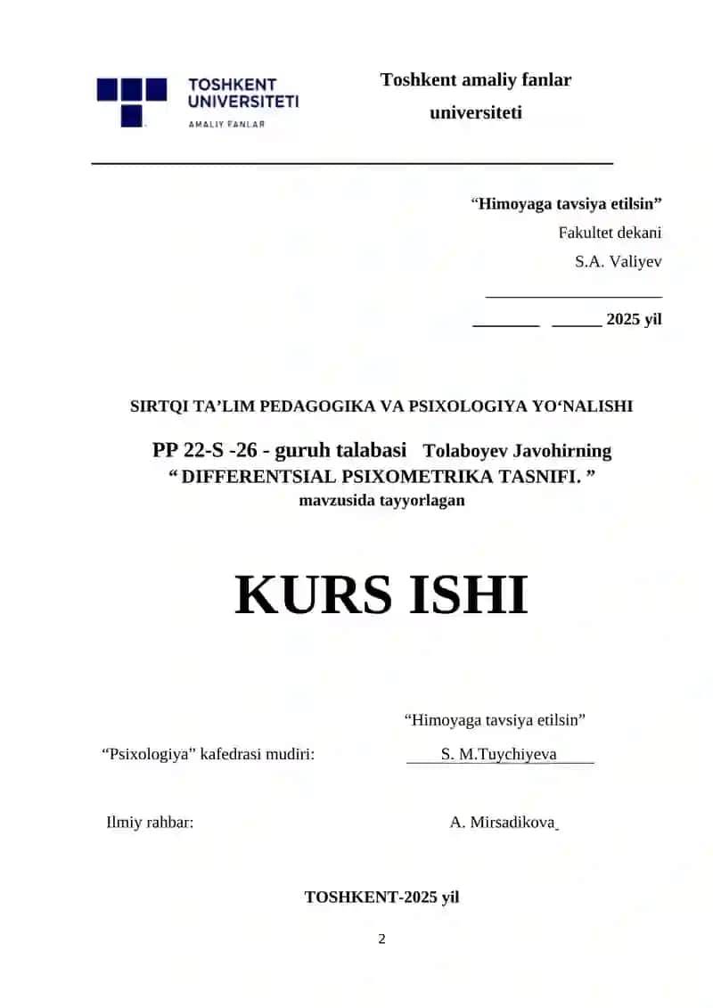 DIFFERENTIAL PSIХOMETRIKA TASNIFI 2