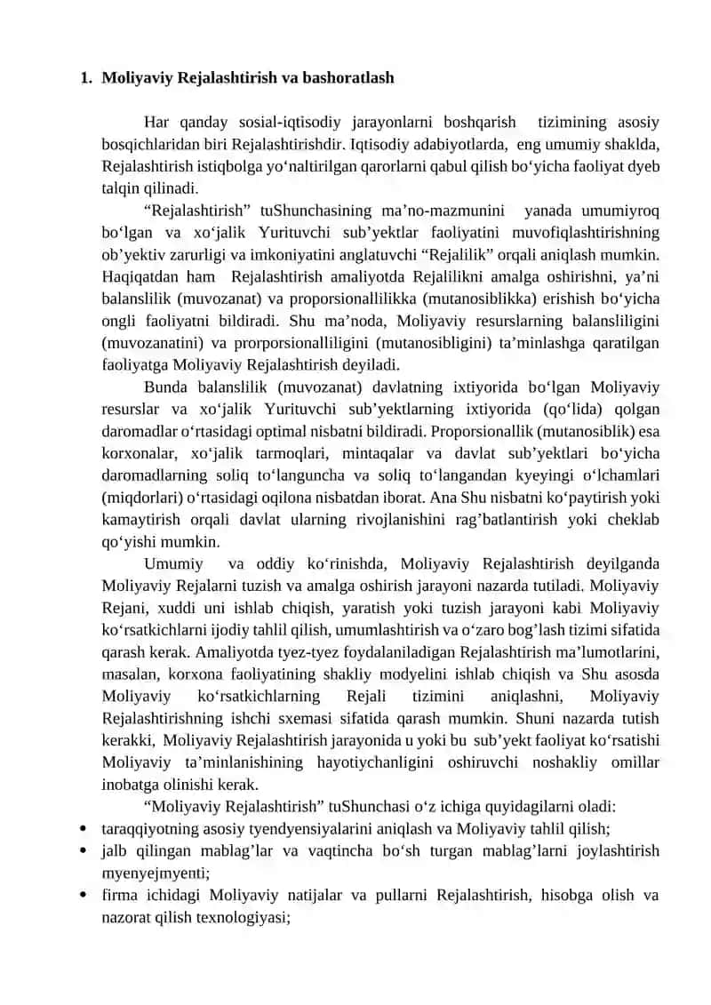 Moliyaviy Rejalashtirish va tartibga solish 2